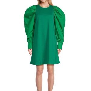 Area Stars Green Puff Sleeve A-Line Mini Dress Medium